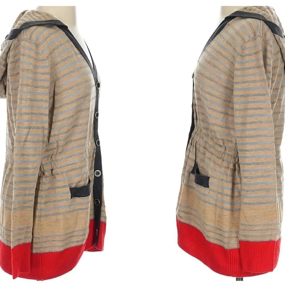 St. John hooded knit sweater cream striped cardigan buttondown size S